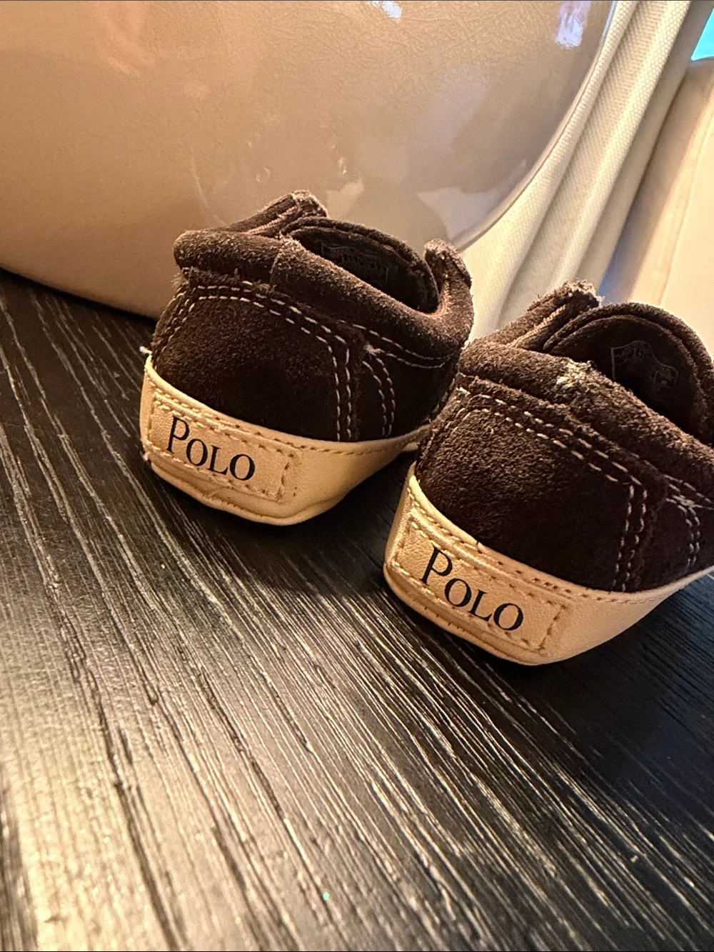 Polo by Ralph Lauren Brown and Cream Suede Slip-On Baby Shoes sz 2